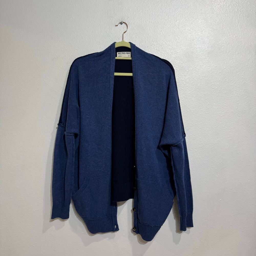Free People We The Free Blue Open Front Oversized Cardigan Sweater Sz XS - Picture 2 of 12